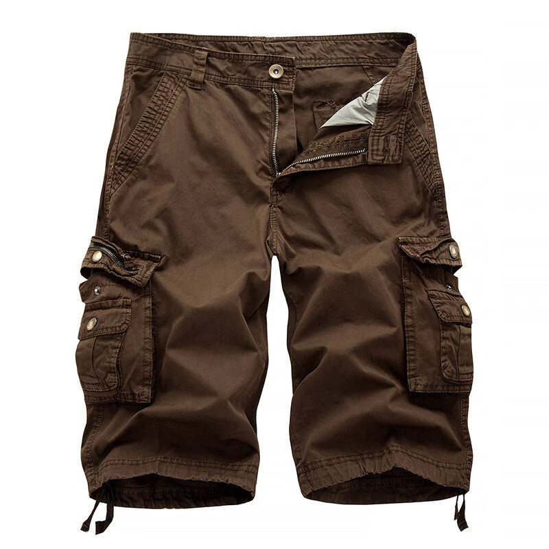 Mens Casual Solid Cargo Shorts Multi Pockets Washed Lounge -30 31 32 34 36 38 40