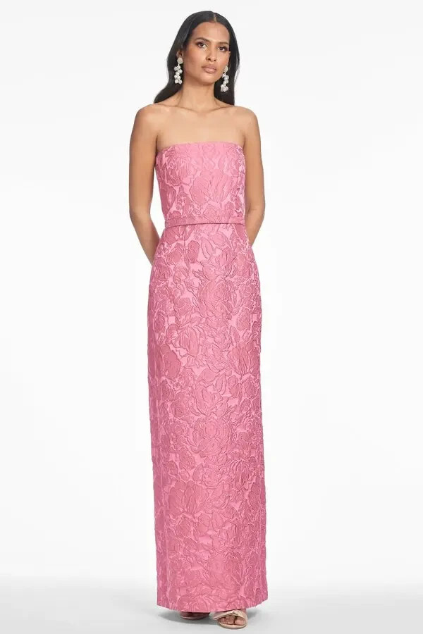Sachin & Babi Sophia Rose Pink Floral Jacquard Strapless Gown Size 0 $895