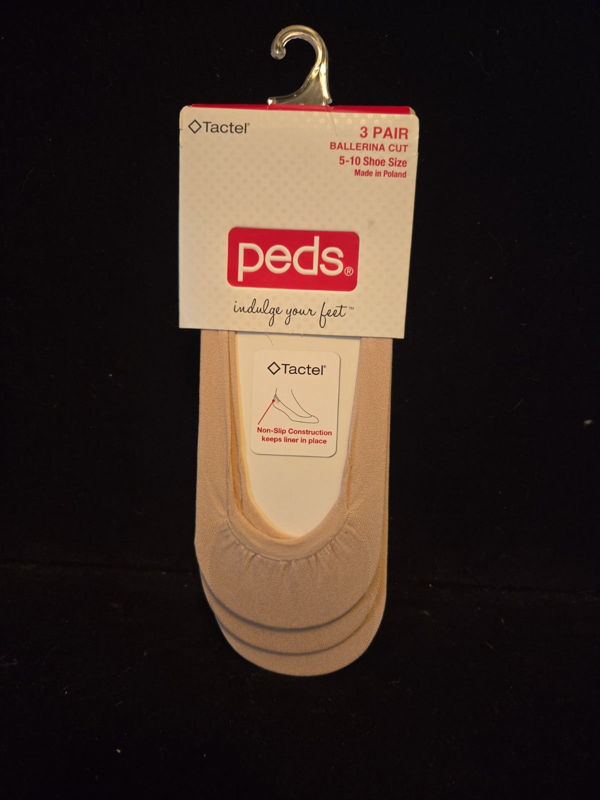 Peds Ballerina Cut 3 Pair No Show Socks Size 5-10 Beige