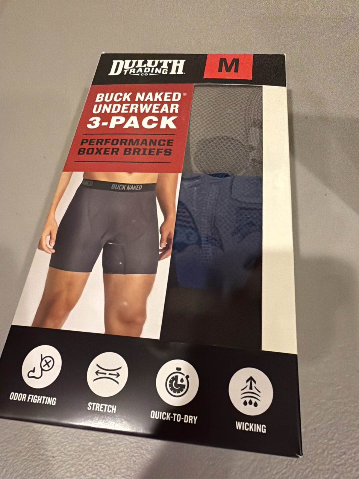 NEW Duluth Trading Buck Naked Boxer Brief 3 Pack Men’s MEDIUM Blue Gray Black