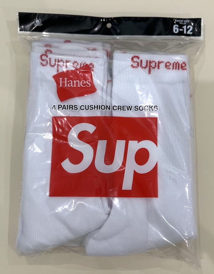 Supreme X Hanes Crew Socks – White, 4 Pack, Size 6-12