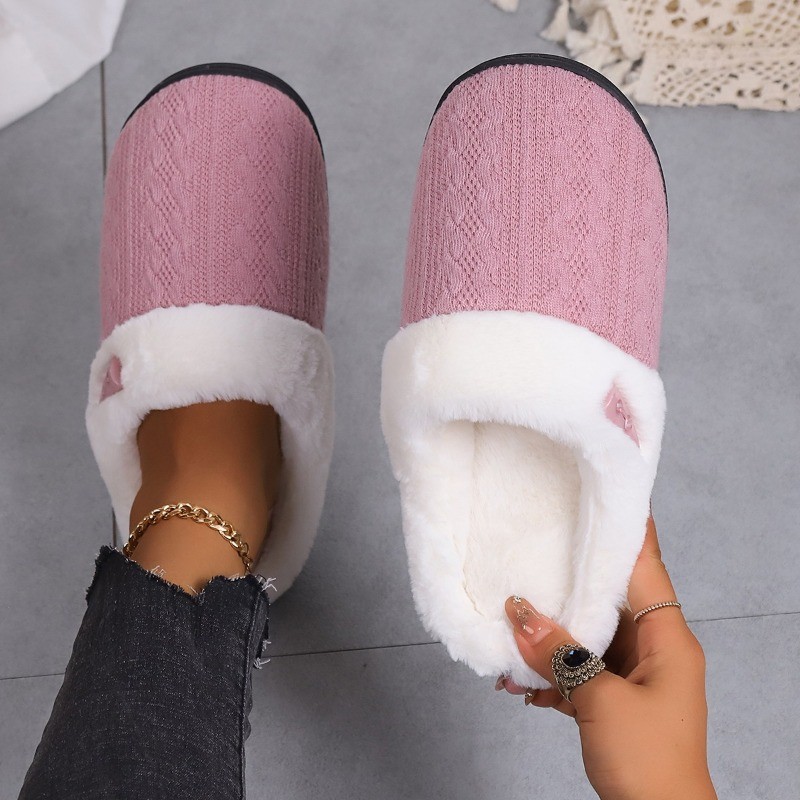 Women’s Plush Fleece-Lined Warm Cotton Slippers Cozy Non-Slip Indoor House Shoes