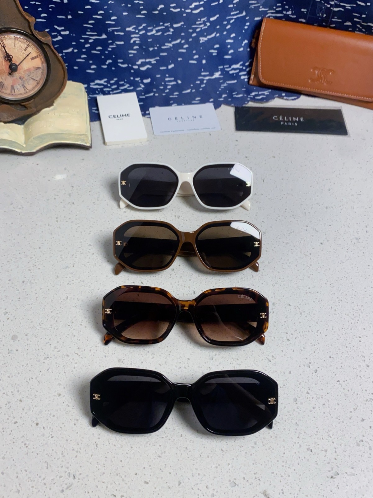 CELINE CL40253U White Black Octagonal Dark Grey Sunglasses Size 56-17-140
