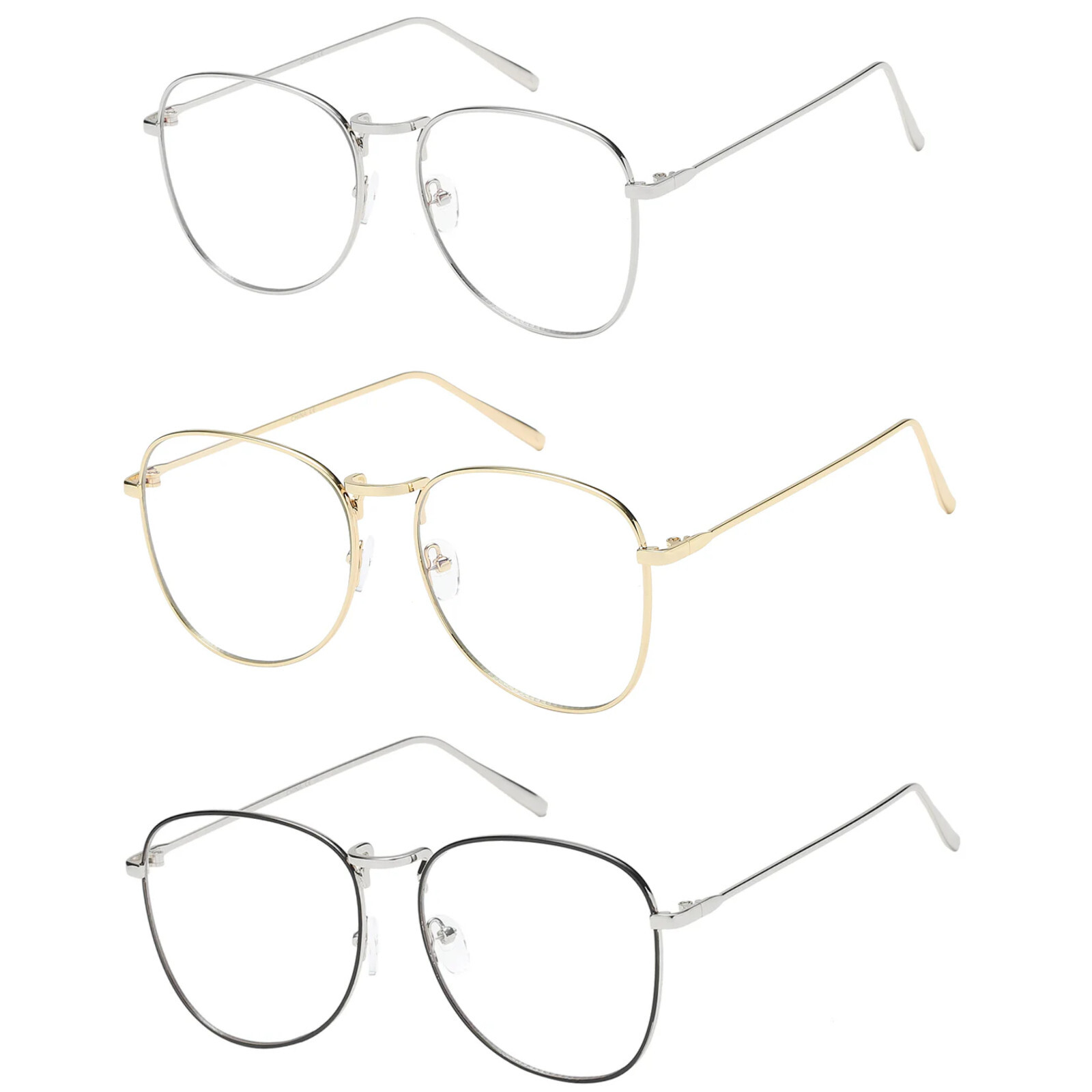Large Oversized Geek Fashion Glasses Clear Lens Thin Metal Frame Nerd Glasses