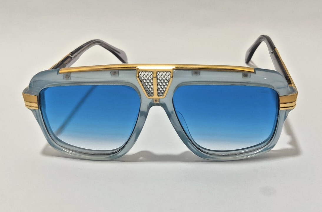 Cazal Sunglasses Crystal Translucent Gold Frame Blue Tinted Lens Unisex Eyewear