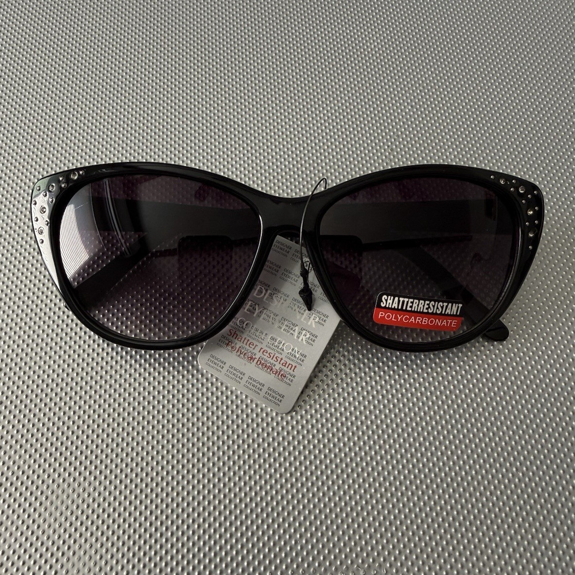 Women’s Cat Eye Sunglasses Black Plastic Frame Gray Tinted Polycarbonate UVB A10