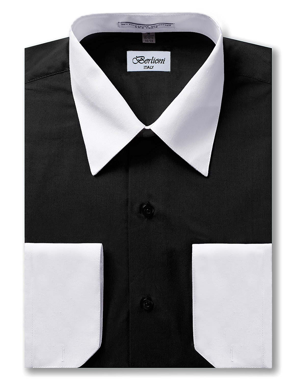 Berlioni Italy Men’s Premium Classic White Collar & Cuffs Two Tone Dress Shirt