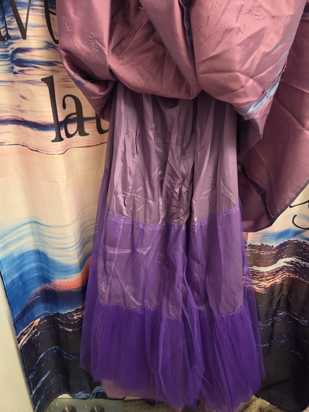 Papell Boutique Evening Purple Beaded Sequin Satin Long Formal Gown Size 14