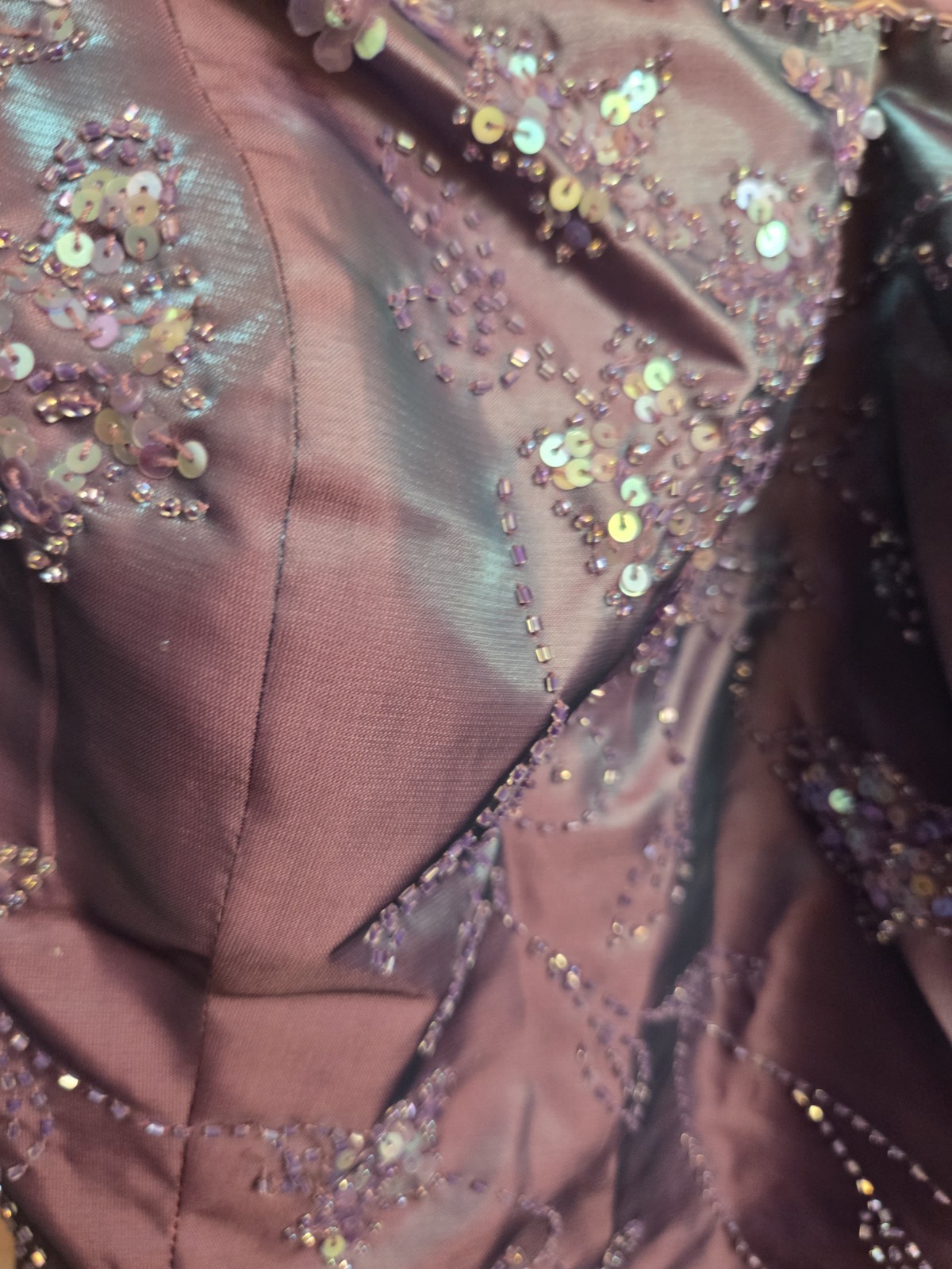 Papell Boutique Evening Purple Beaded Sequin Satin Long Formal Gown Size 14