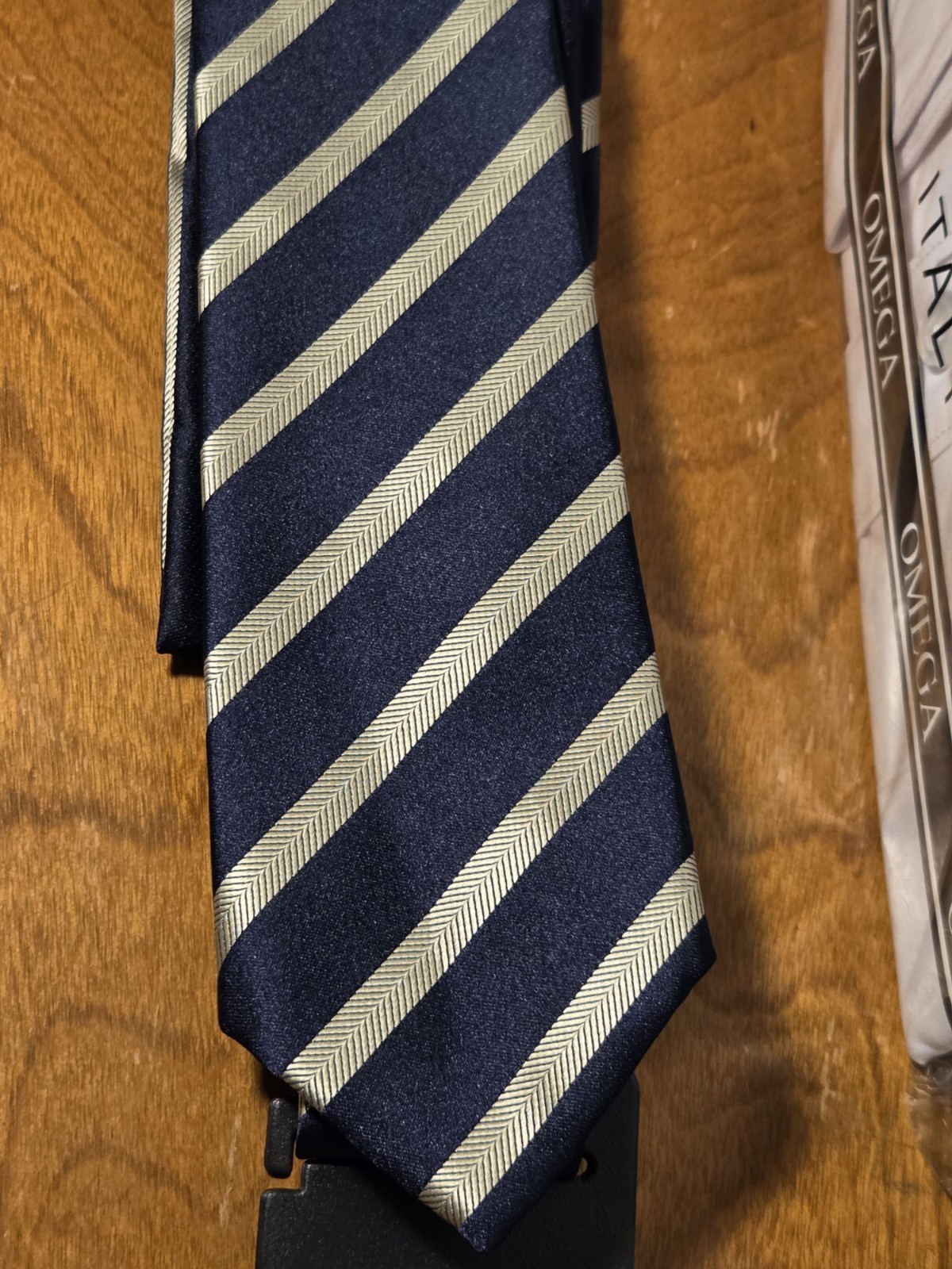 Fathers Day Gift Set White Buttoned Shirt XL/17 Navy Blue/Gold Tie+Greeting Card