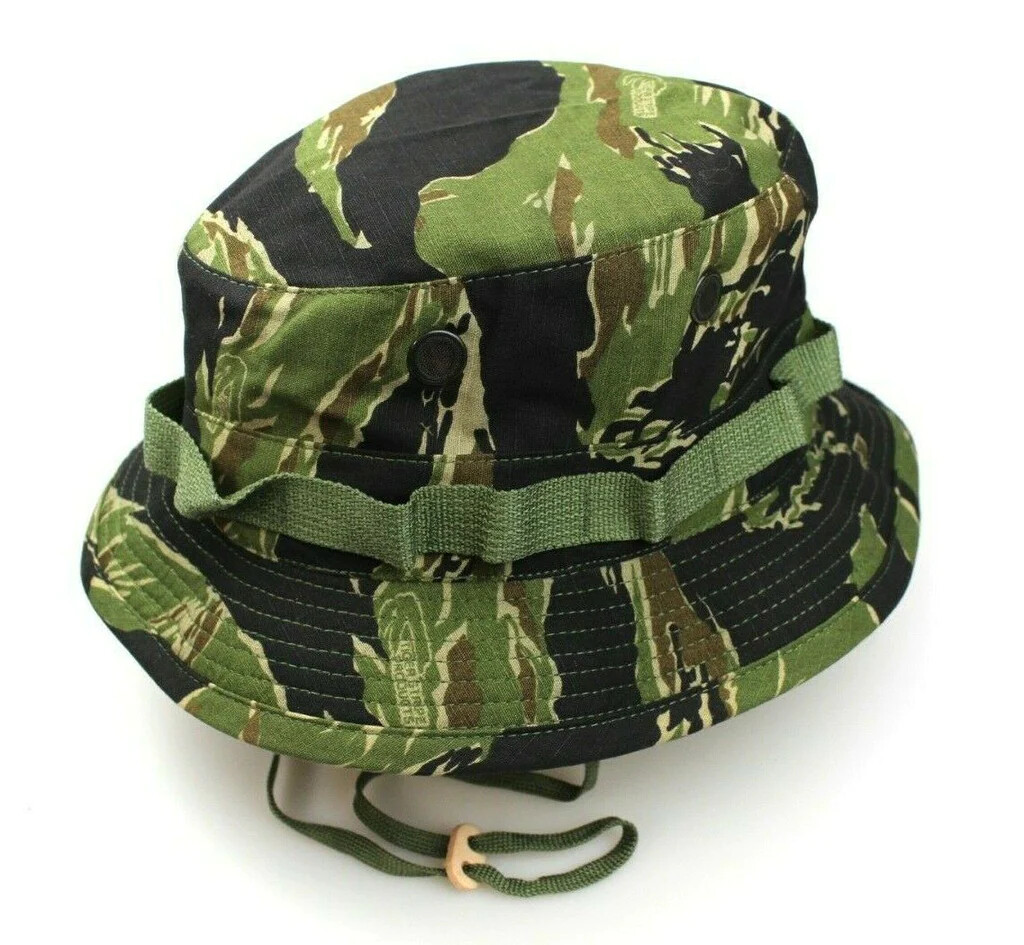Vietnam Shooter’s 2″ Short Brim Boonie Cover- Tiger Stripe Boonie Hat Govt Issue