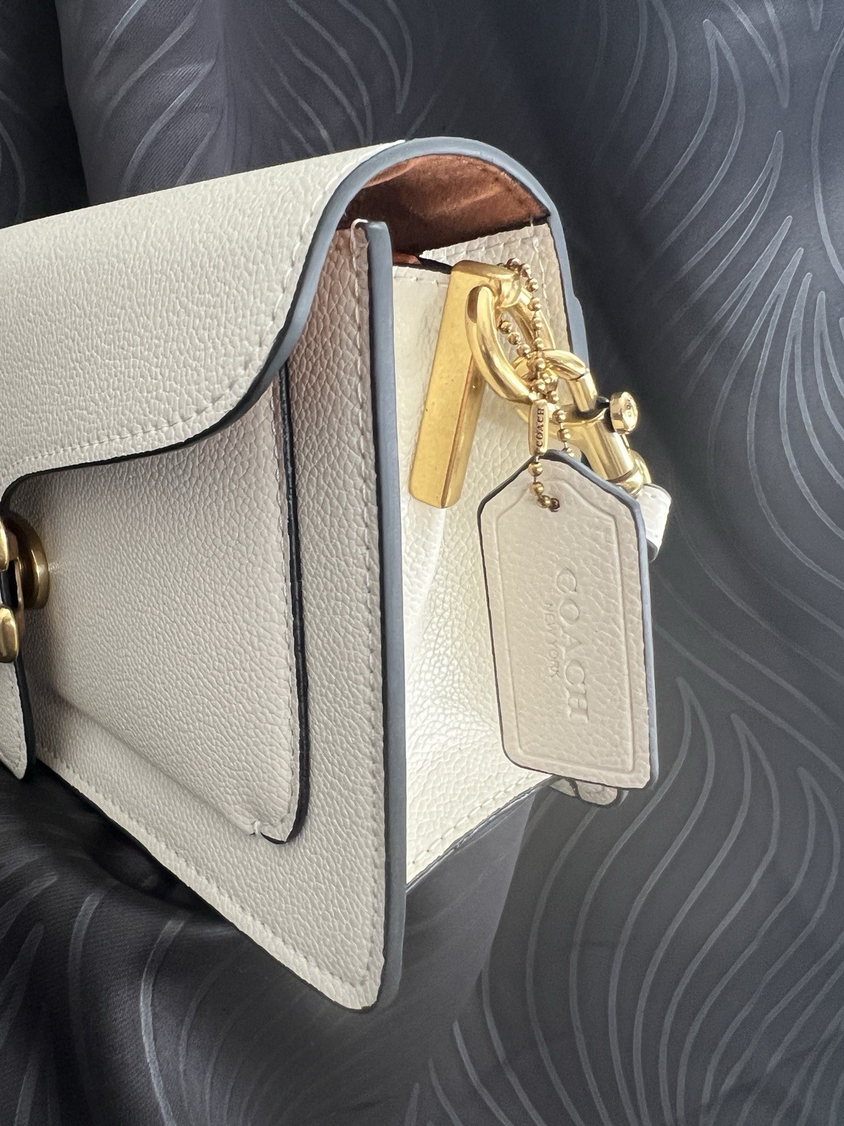 Coach Brass/Chalk Tabby Shoulder Bag w/ Gold Chain Strap 26