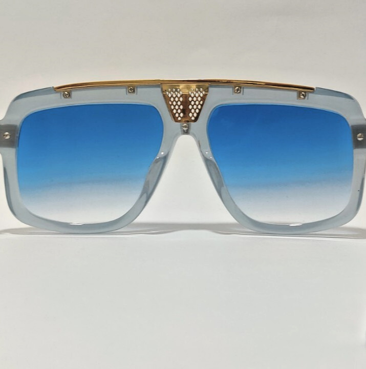 Cazal Sunglasses Crystal Translucent Gold Frame Blue Tinted Lens Unisex Eyewear