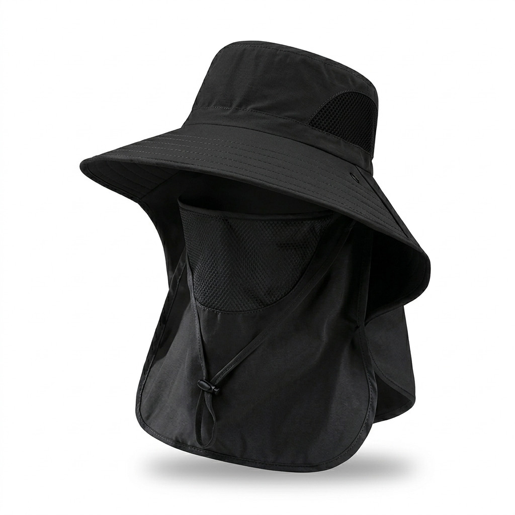 Sun Hat with Neck Flap Face Cover UPF 50+ Wide Brim Fishing Hiking Cap Men Women