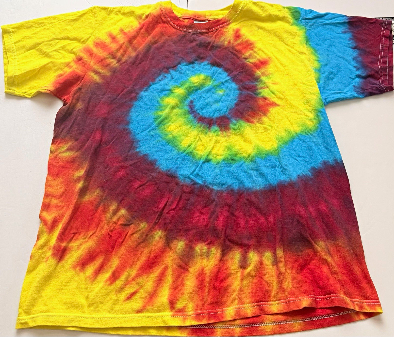 Hand Dyed Tie Dye T Shirt Adult Large Rainbow Spiral Anvil 100% Cotton
