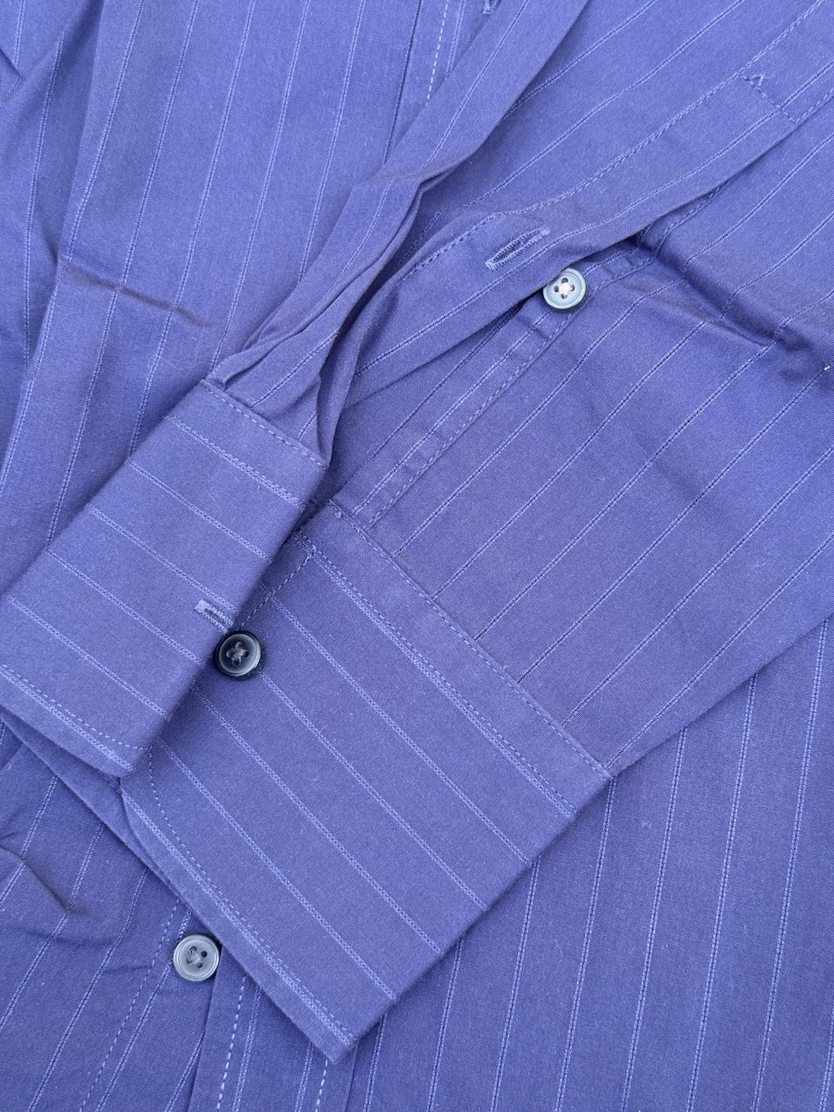 Thomas Pink Shirtmaker Slim Fit Dress Shirt 15.5 Purple Stripe Standard Cuff
