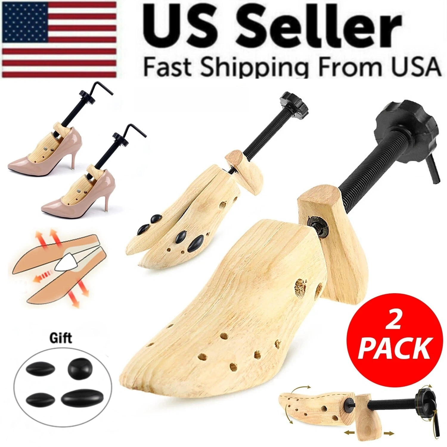 2-Way Wooden Adjustable Shoe Stretcher Expander Men Women Boot Size US 5-13