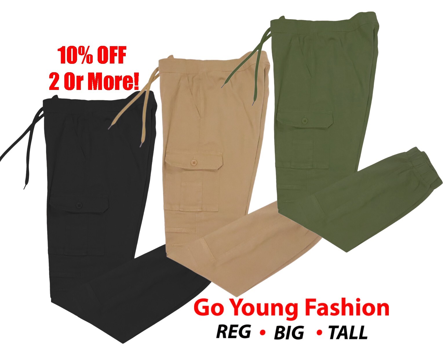 Men’s Casual Joggers Pants Plain Stretch Flex Flat Cargo Combat Workout Trousers