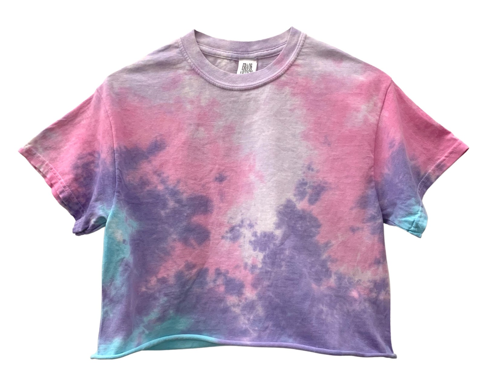 Pastel Tie Dye Unisex Cropped Tee, Hand Dyed, Raw Bottom Edge