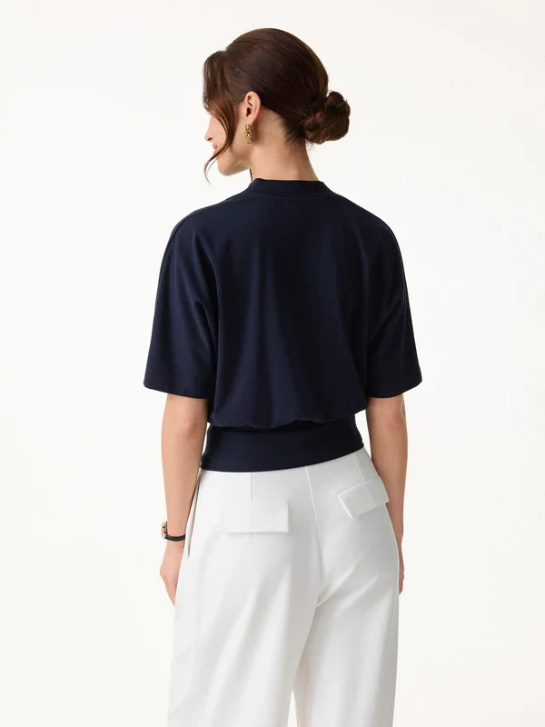 SALE! OGL MOVE Stand Collar V Neck Short Sleeve Top Casual Women No Import Fee
