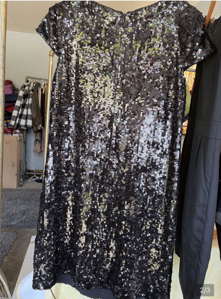 banana republic Black Sequin Short Sleeve Shift Dress