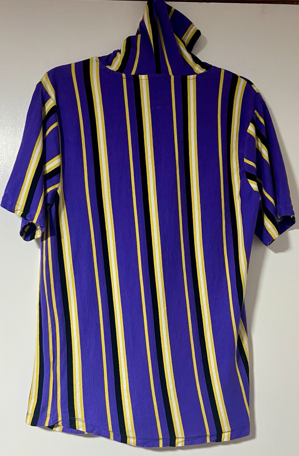 Clout Hooded Tshirt Medium Short Sleeve Purple Yellow Striped Vox Populi