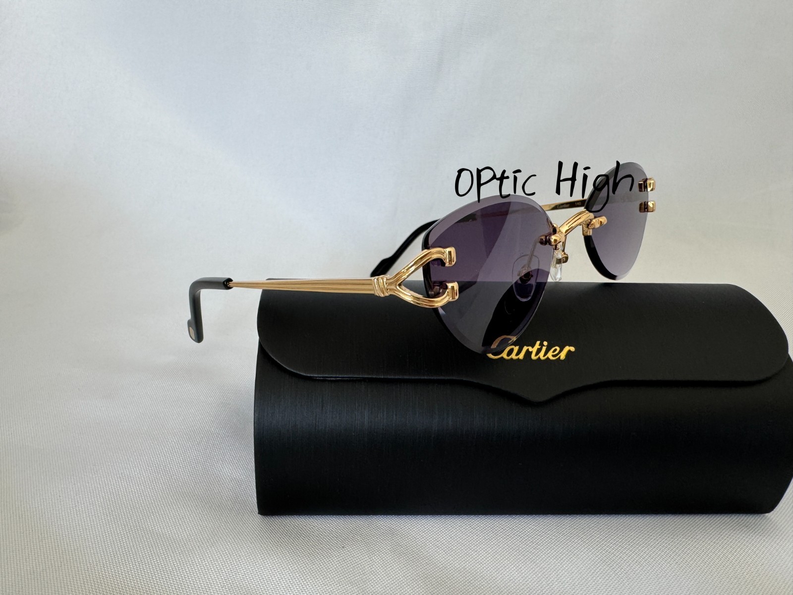 Cartier CT0487S Big C Frameless BLACK Lens Gold Frame