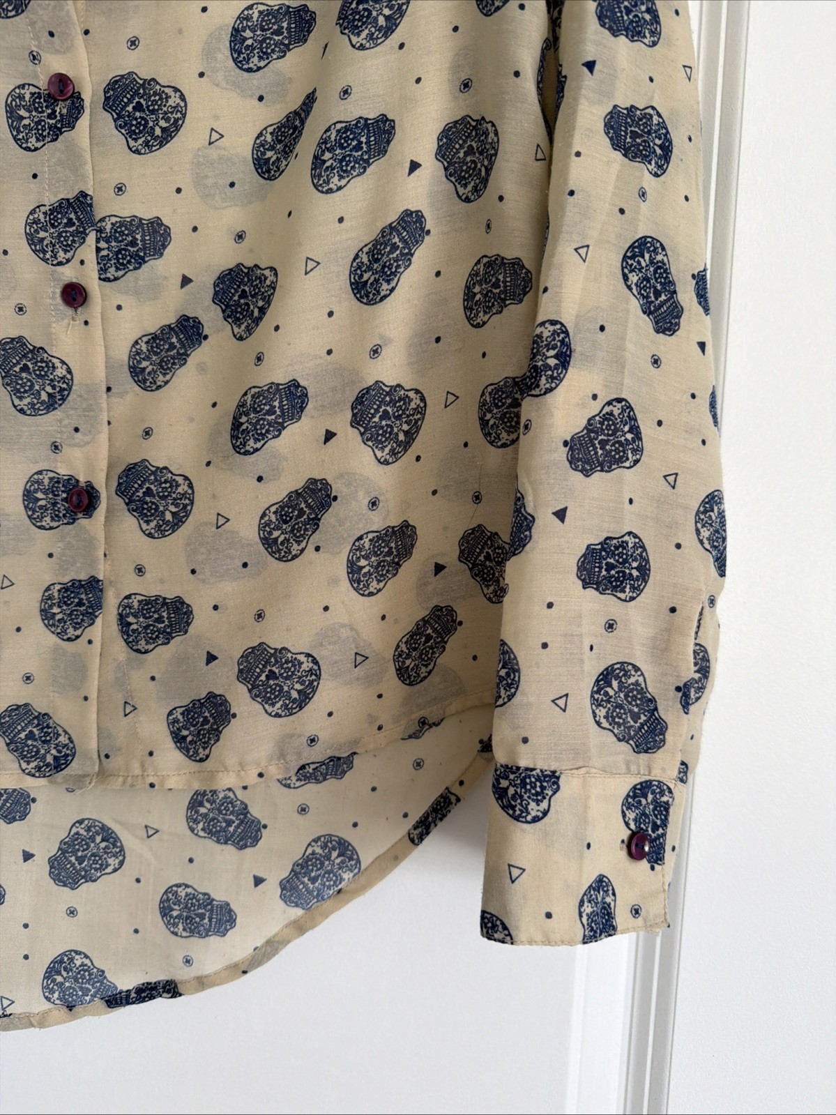 Stradivarius Sugar Skull Print Sheer Button -Down Shirt S