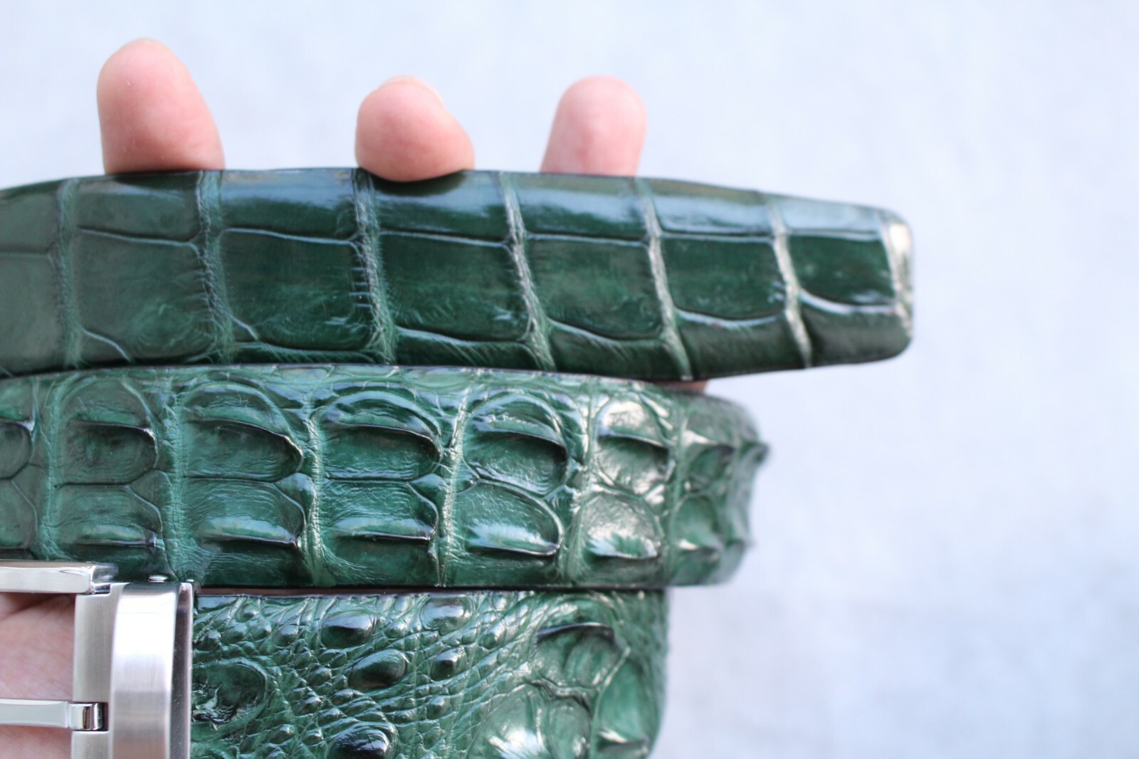 Without Jointed- Green Alligator Crocodile Print Leather Men’s BELT