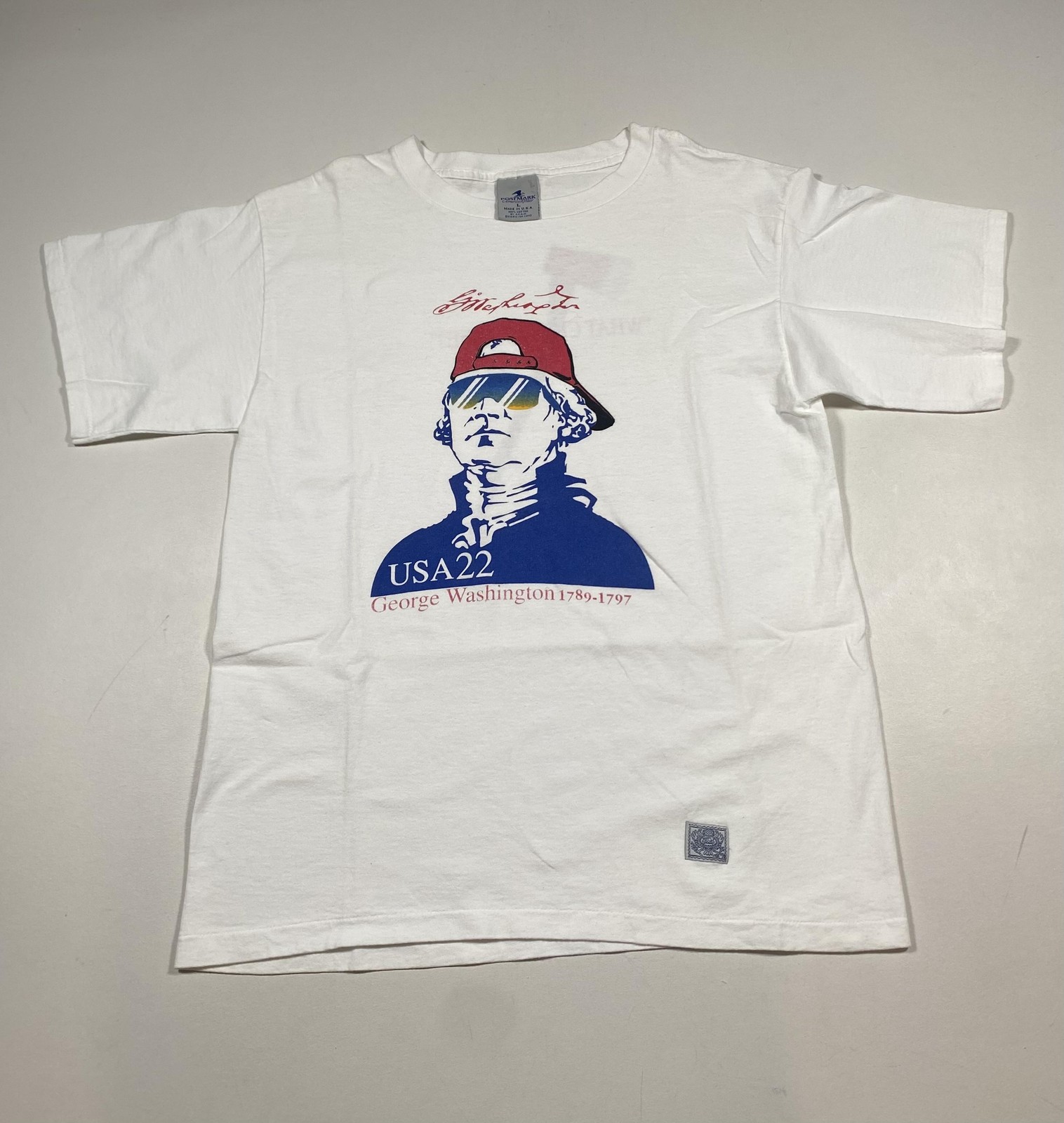 Vintage Postmark George Washington Shirt Mens Large White Graphic Patriotic USA
