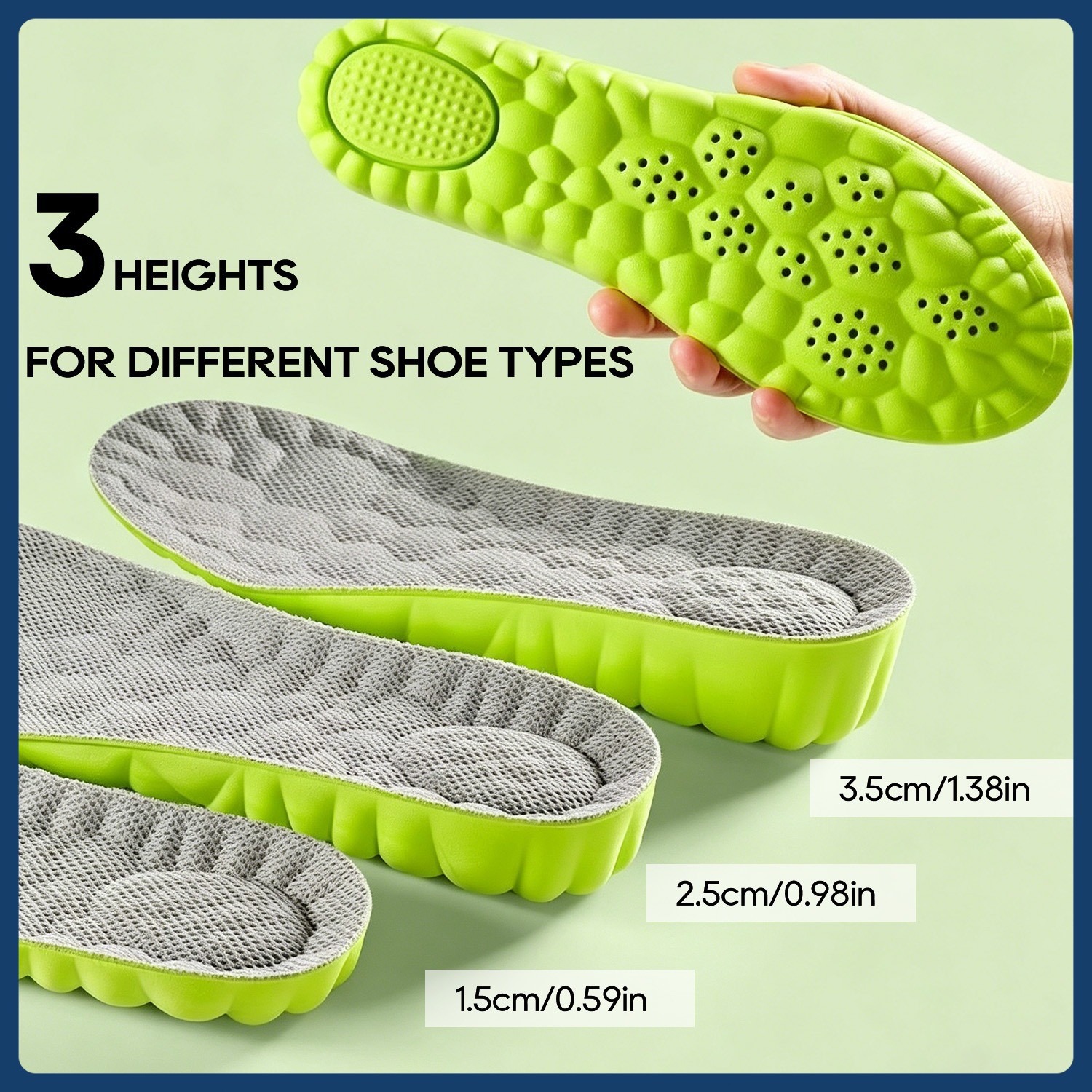4D Height Increasing Insoles for Men Women Ultra Soft Shoe Inserts US7-12