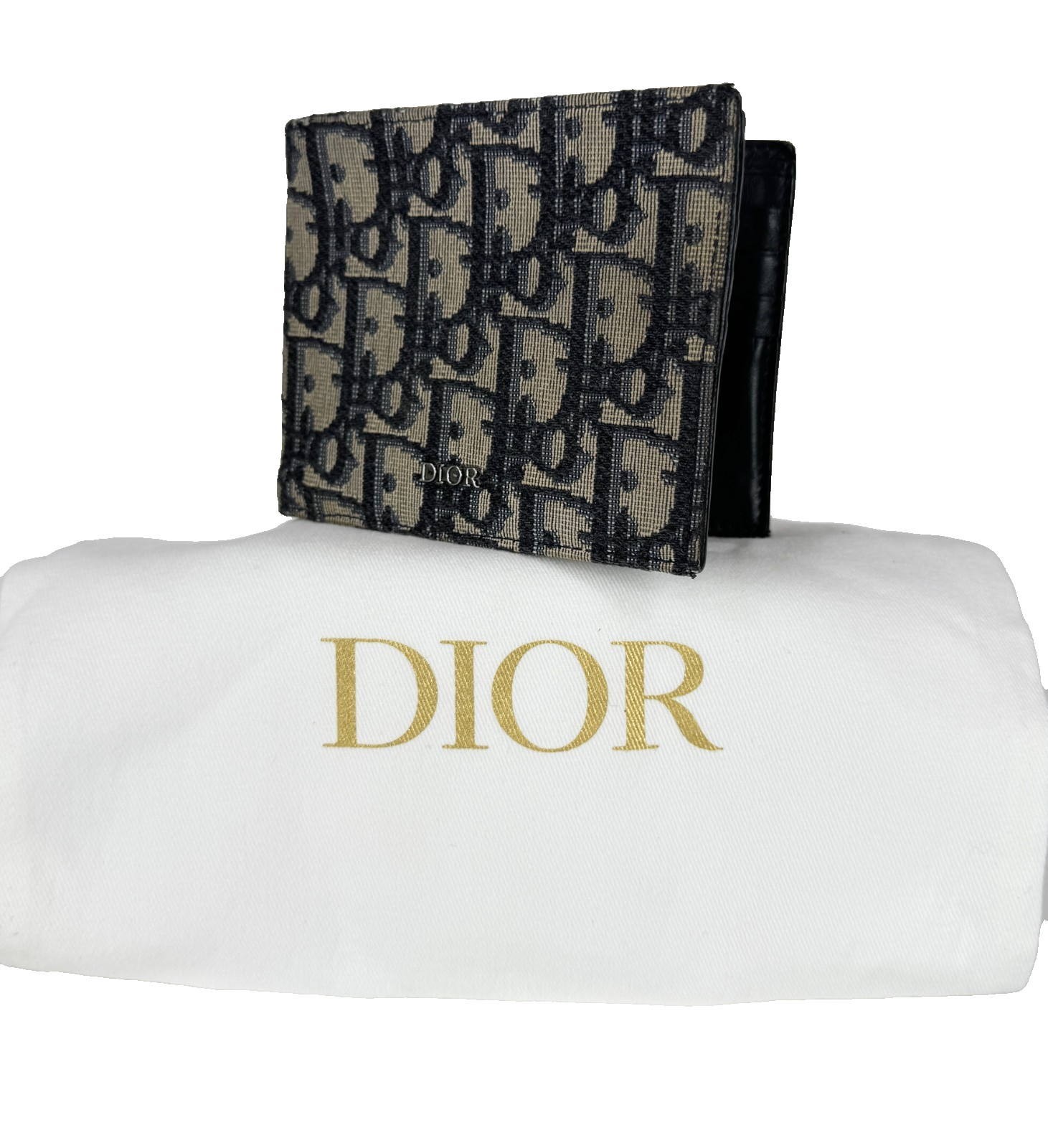 Dior Auth Black Dior Oblique Jacquard Bi Fold Wallet Card Slots Monogram Bag