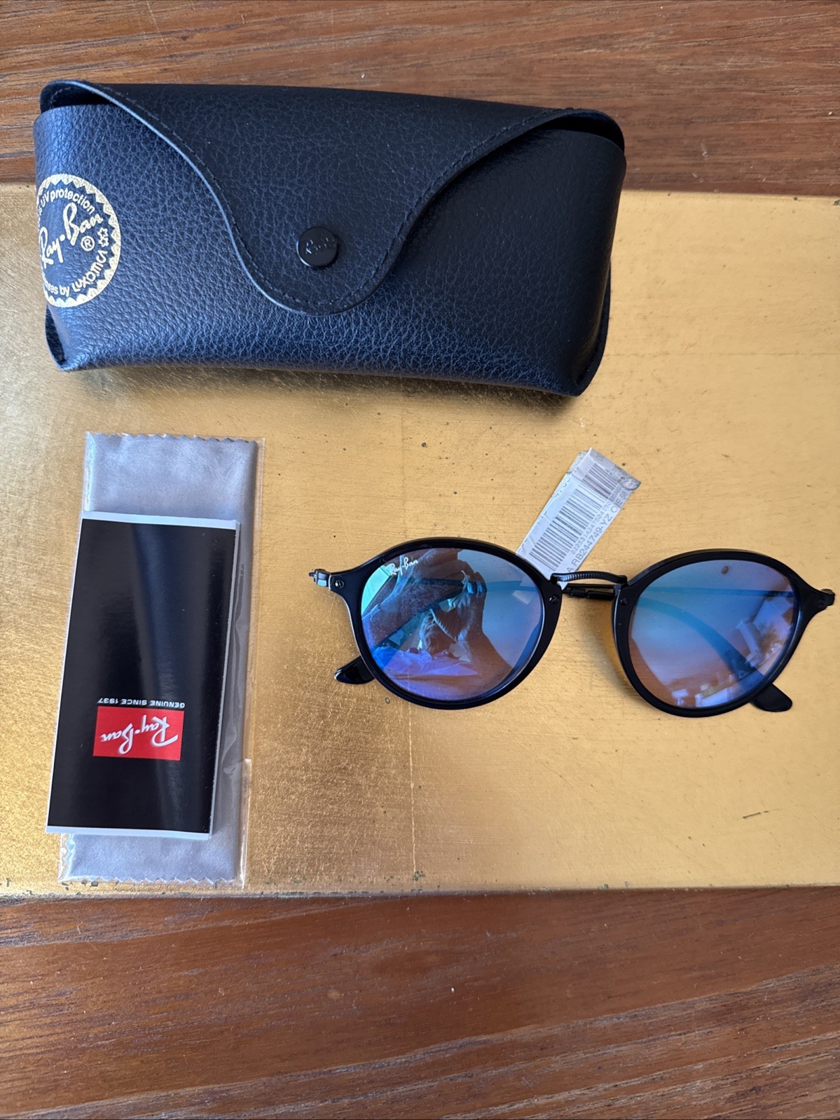 New Ray Ban Round Gray Transparent Blue Flash Sunglasses RB2447NF 6255/40 52