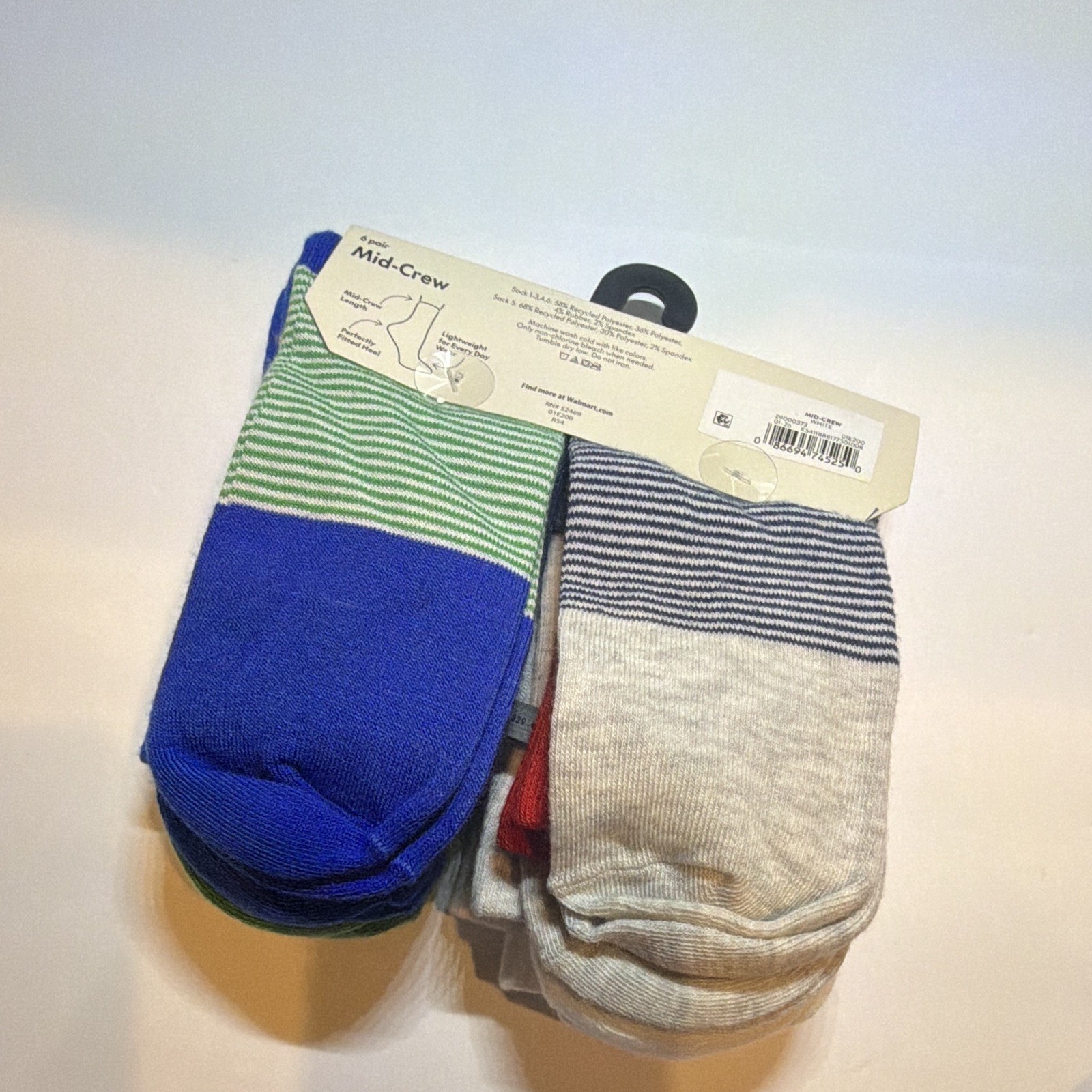 No Boundaries Women’s Mid-Calf Striped Socks 6 Pairs 4-10 Comfort Toe Seam