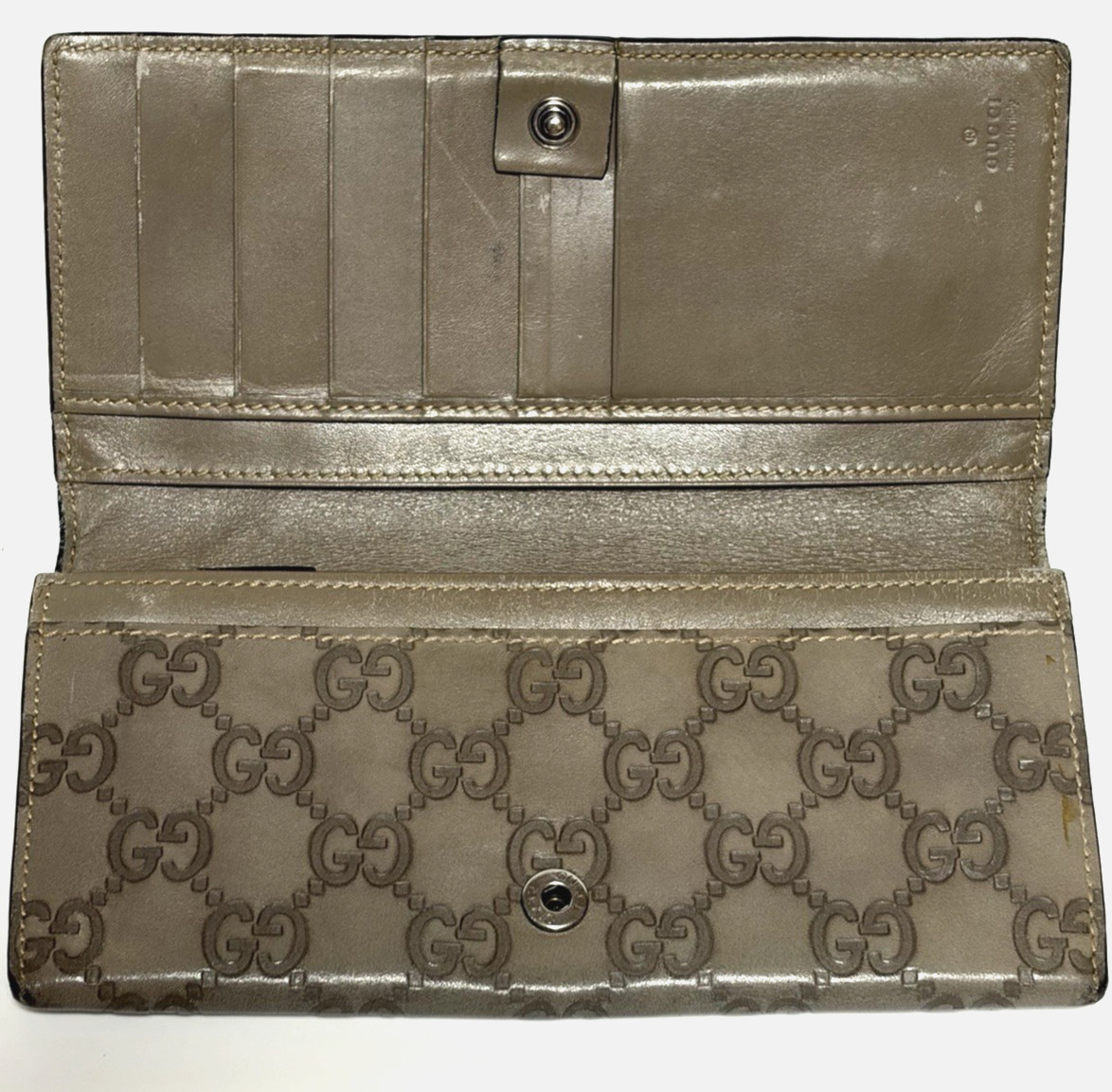 Gucci Guccissima GG Monogram Leather Long Wallet Bi-fold Made in Italy Gray