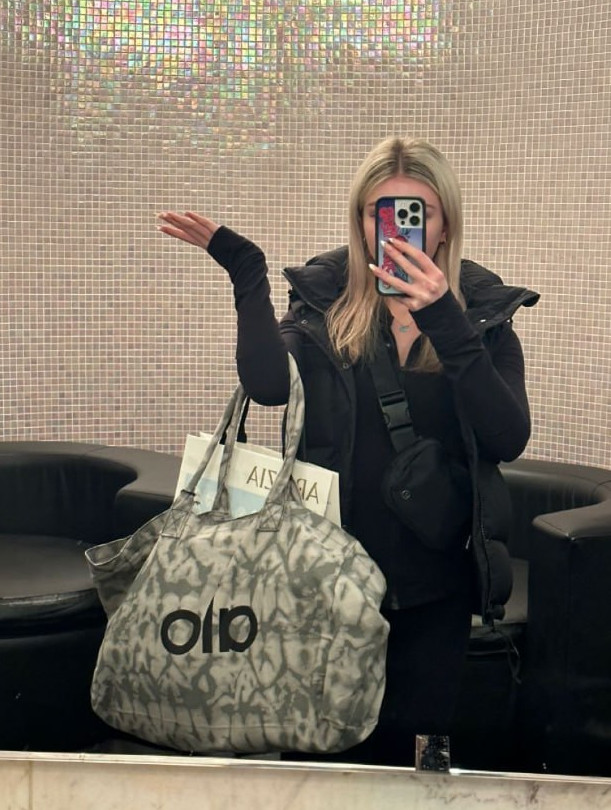 New 2026 Large Alo Yoga Gray Tie Dye Canvas Tote Bag Gym Travel Shopper