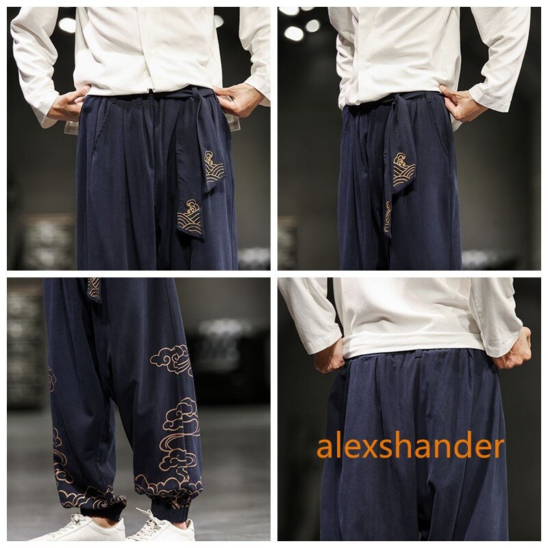 Men Chinese Kung Fu Pants Tai Chi Trousers Wushu Lace Up Martial Arts Sports Red