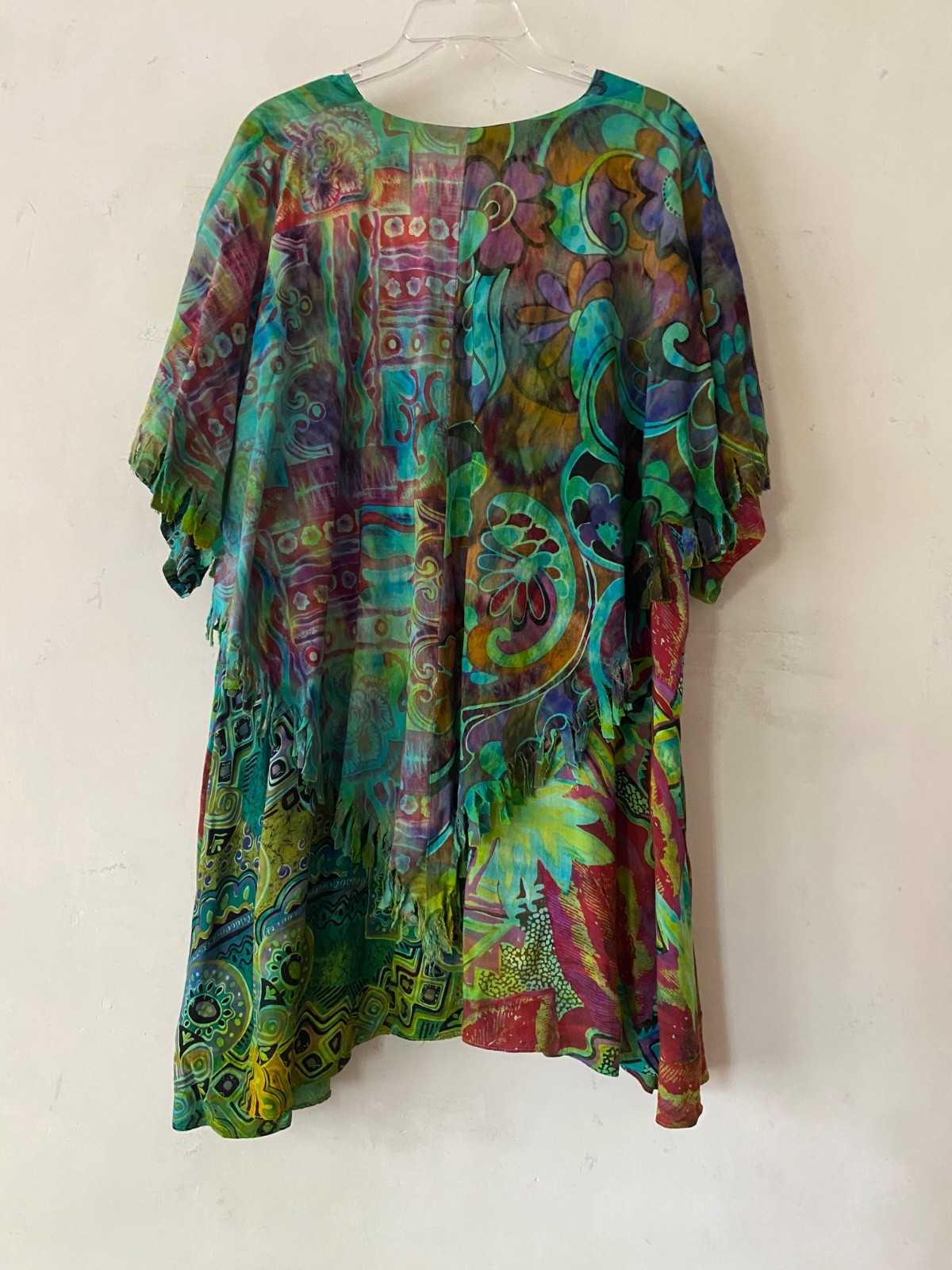 Artsy URU Hand Dyed Rayon Tunic Fringe Cape Top Lagenlook Made in USA – One Size