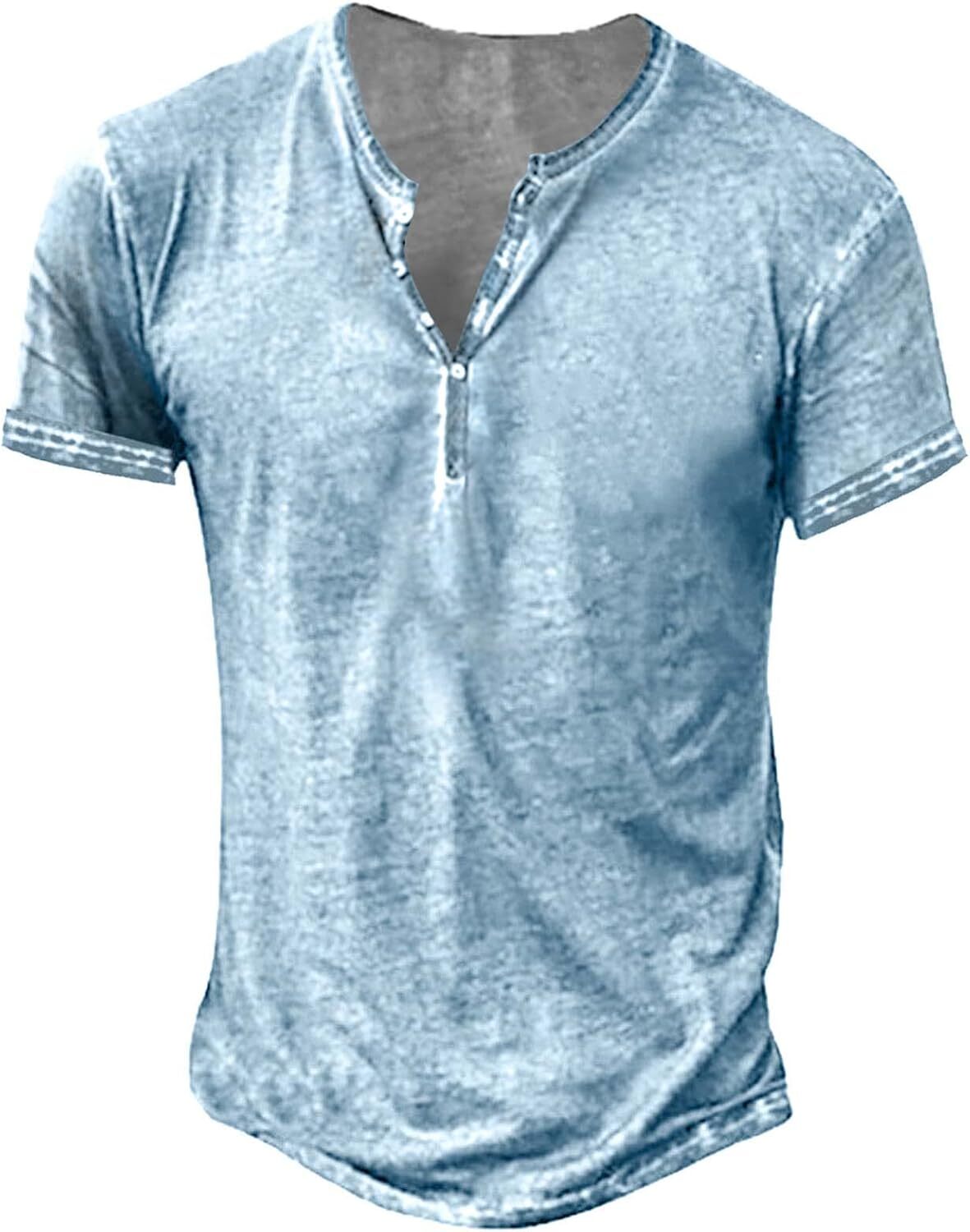 Mens Summer Henley Casual Tee Tops Short Sleeve V Neck Holiday Pullover T- Shirt