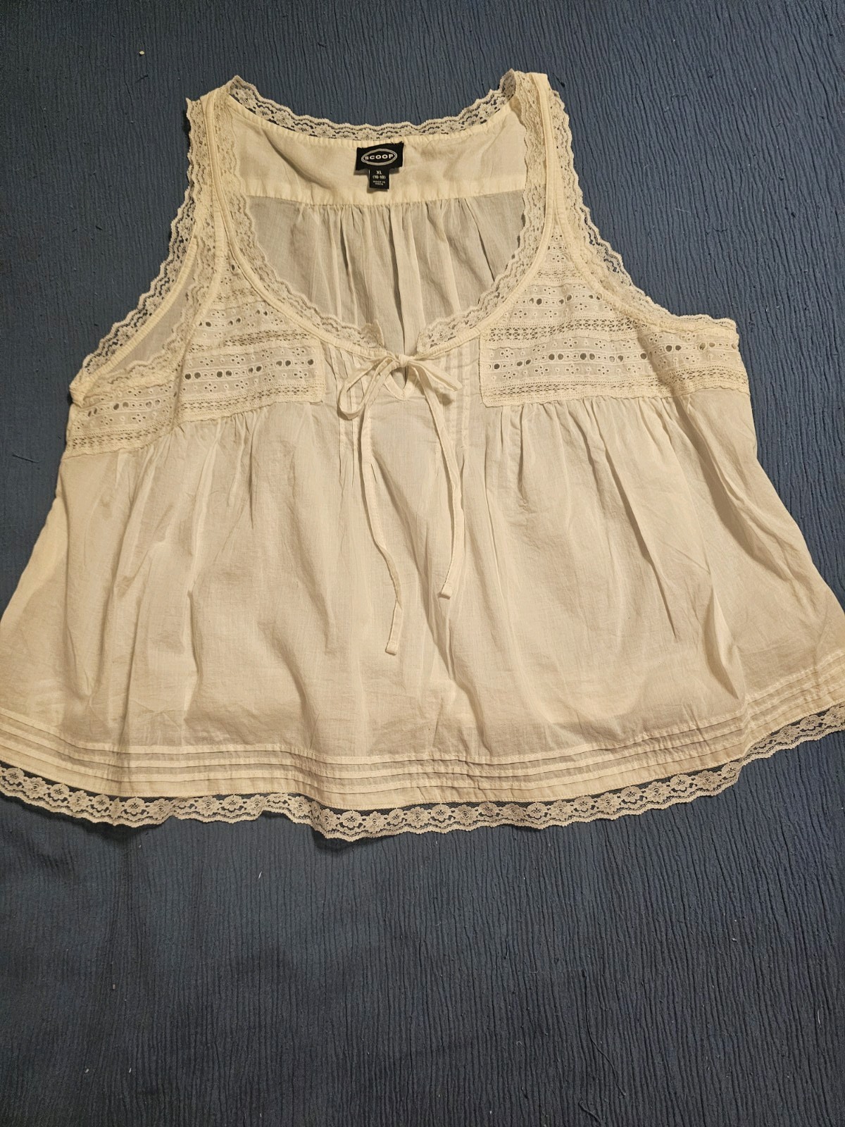 Scoop Lace Tank Top XL(16-18) color winter white Sleeveless Round Neck NWT