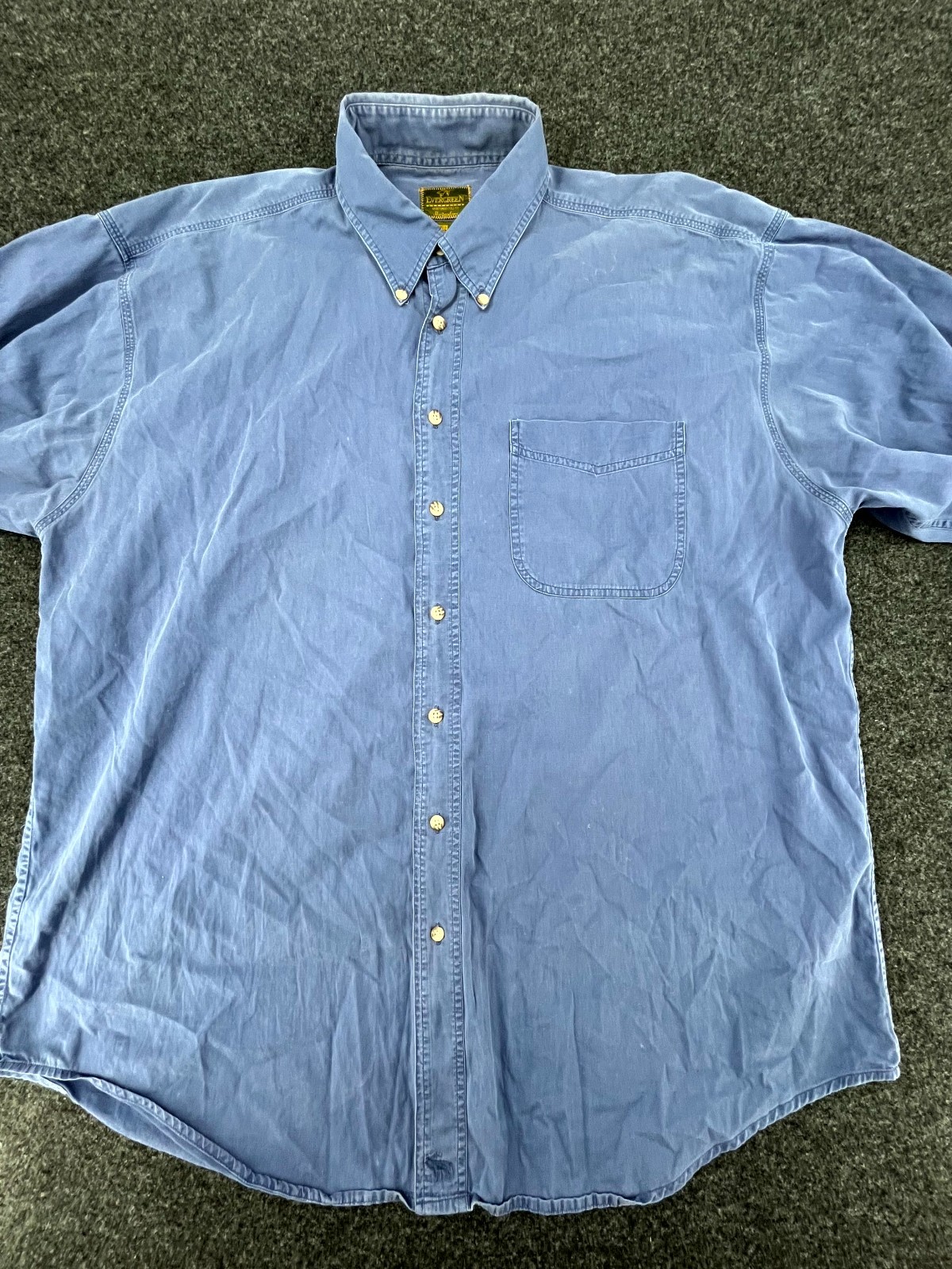 Vintage Evergreen Shirt Mens XL Blue Cotton Back Box Shirttail Hem Button Down