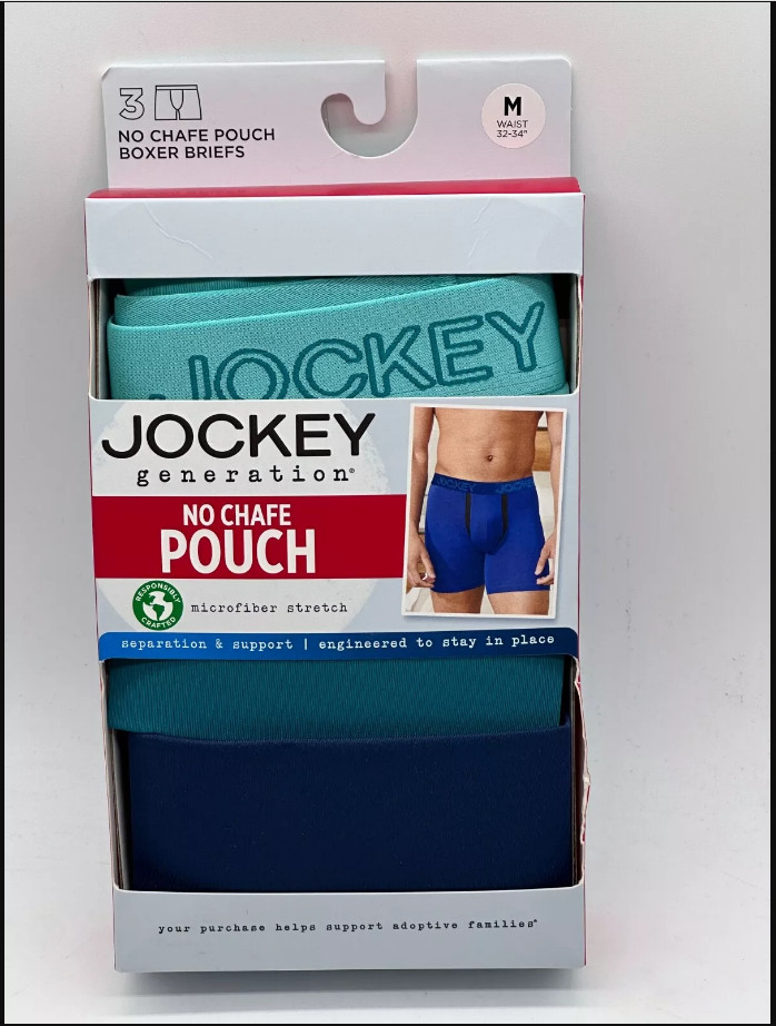 Jockey Men’s Boxer Briefs 3 Pack Medium Large Blue Teal Chafe Proof Pouch New