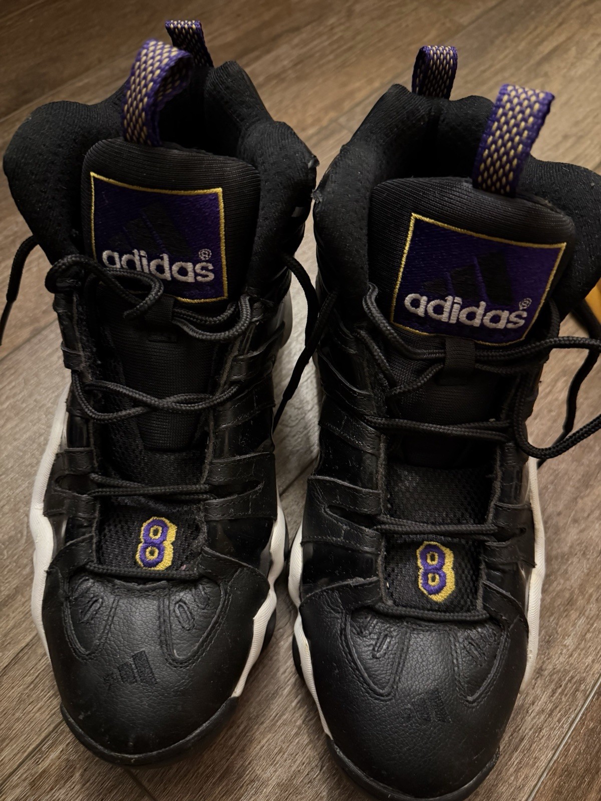 adidas Men’s High Top Athletic Sneaker Lace-Up Black White Purple Gold