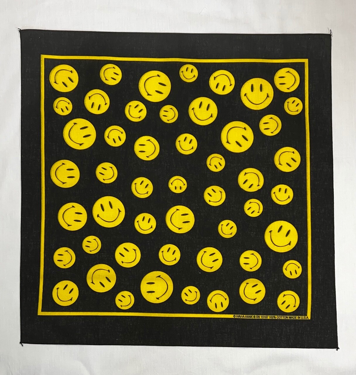 Smiley Face Black 22×22 Bandanna