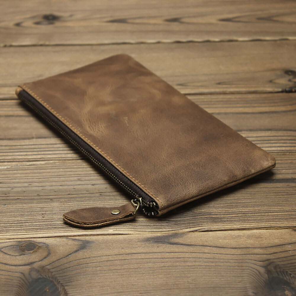 Leather Cash Long Wallet Envelope Zipper Pouch – Money Holder for Men & Women.