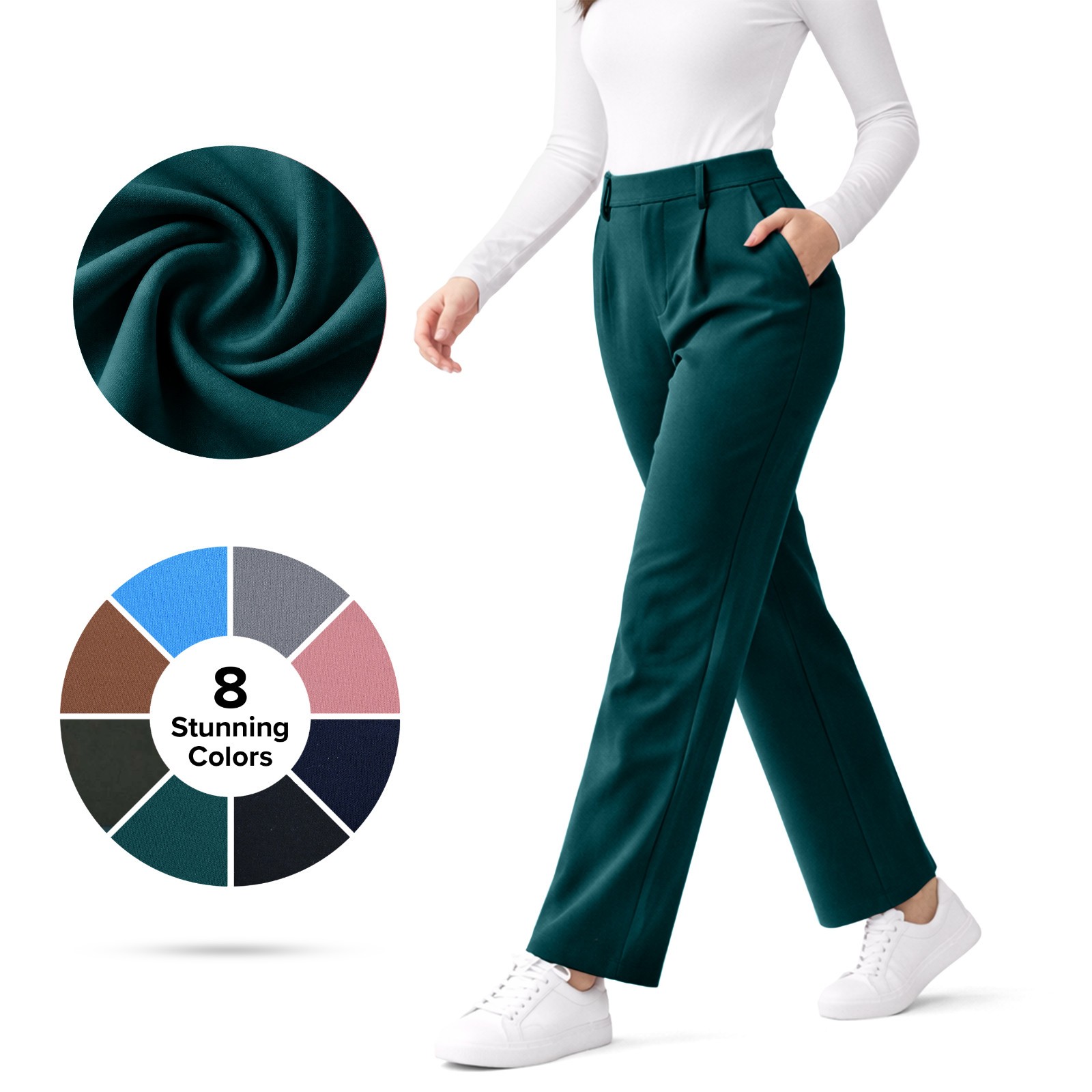 Women’s High Waist Stretch Work Pants Straight Leg Wrinkle Resistant Pockets