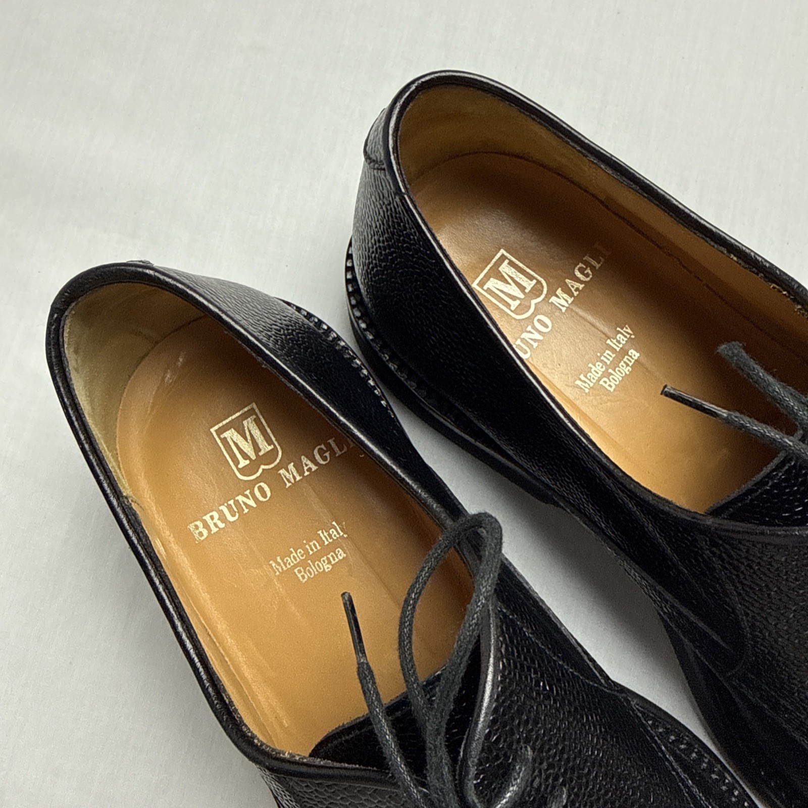Bruno Magli Men’s Renato Black Pebbled Leather Apron Toe Derbys Sz 10 M Italy