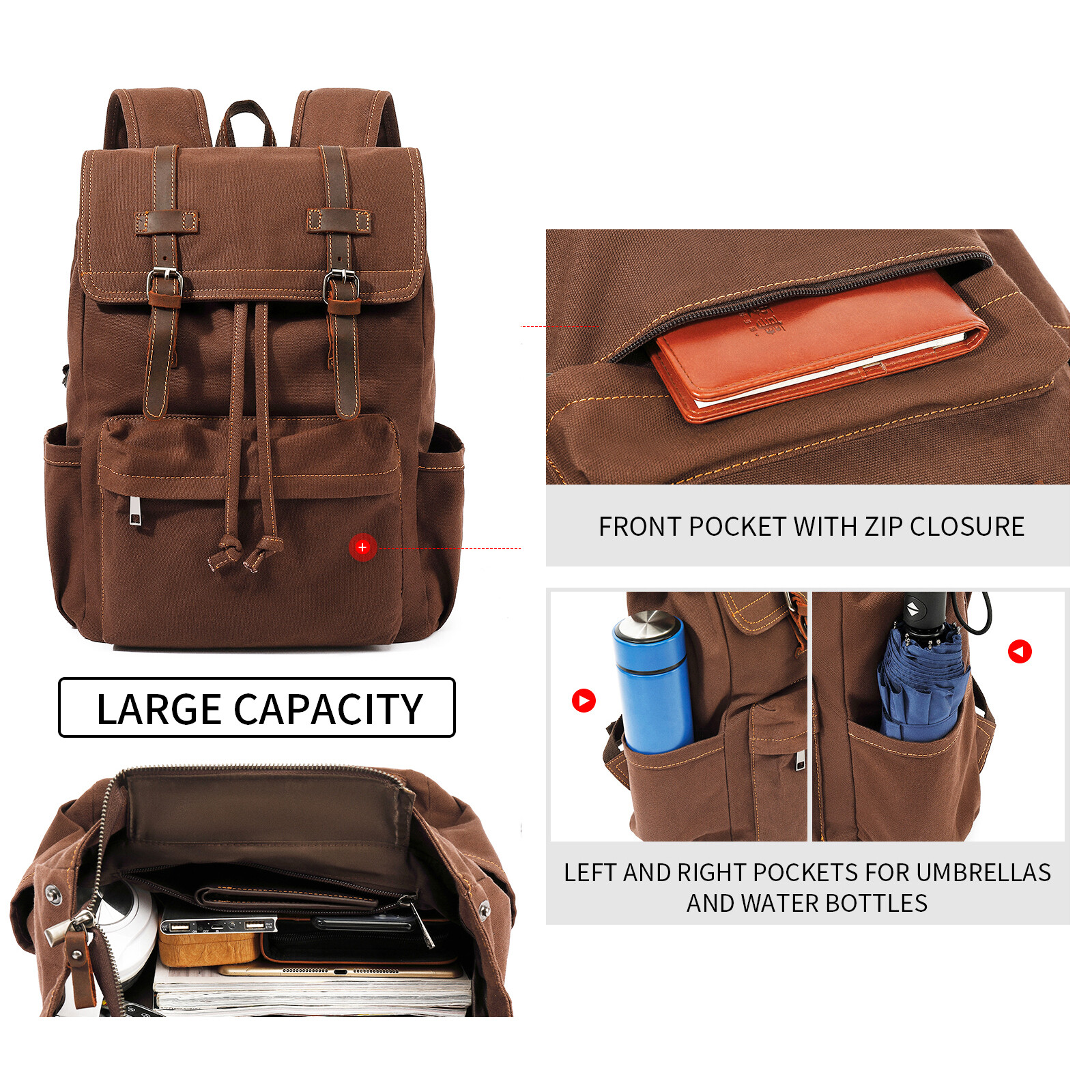 HUACHEN Travel Canvas Backpack Men Rucksack Camping Hiking School Military Bag
