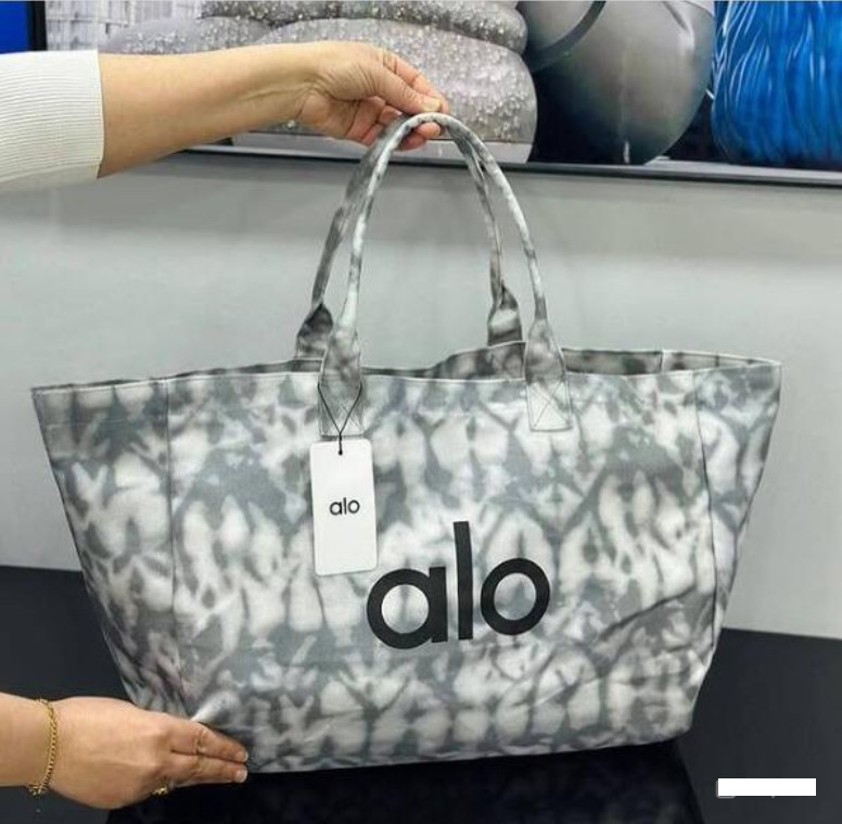 New 2026 Large Alo Yoga Gray Tie Dye Canvas Tote Bag Gym Travel Shopper