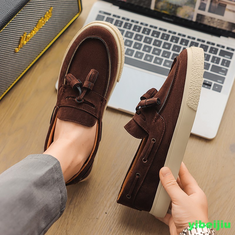 Men’s Causal Loafers Skateboarding Dress Shoes Round Toe Flat Heels Pull On Man